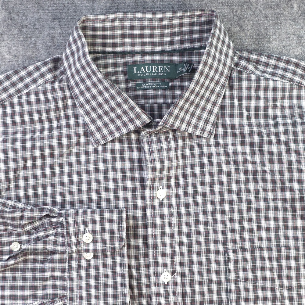 Lauren Ralph Lauren Dress Shirt 18 34/35 Classic Fit Stretch Non Iron Green Red